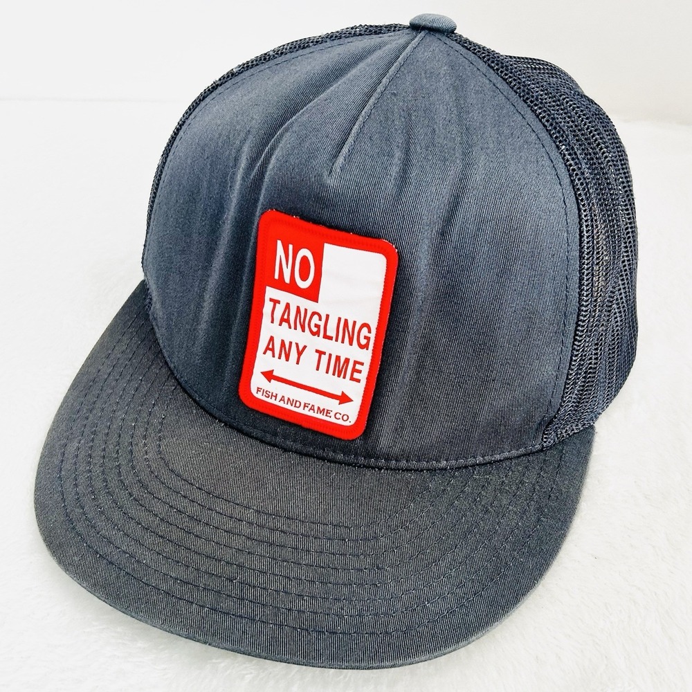 Fish and Fame Co. No Tangling Any Time Street Sign Trucker Hat Cap Snapback Blue